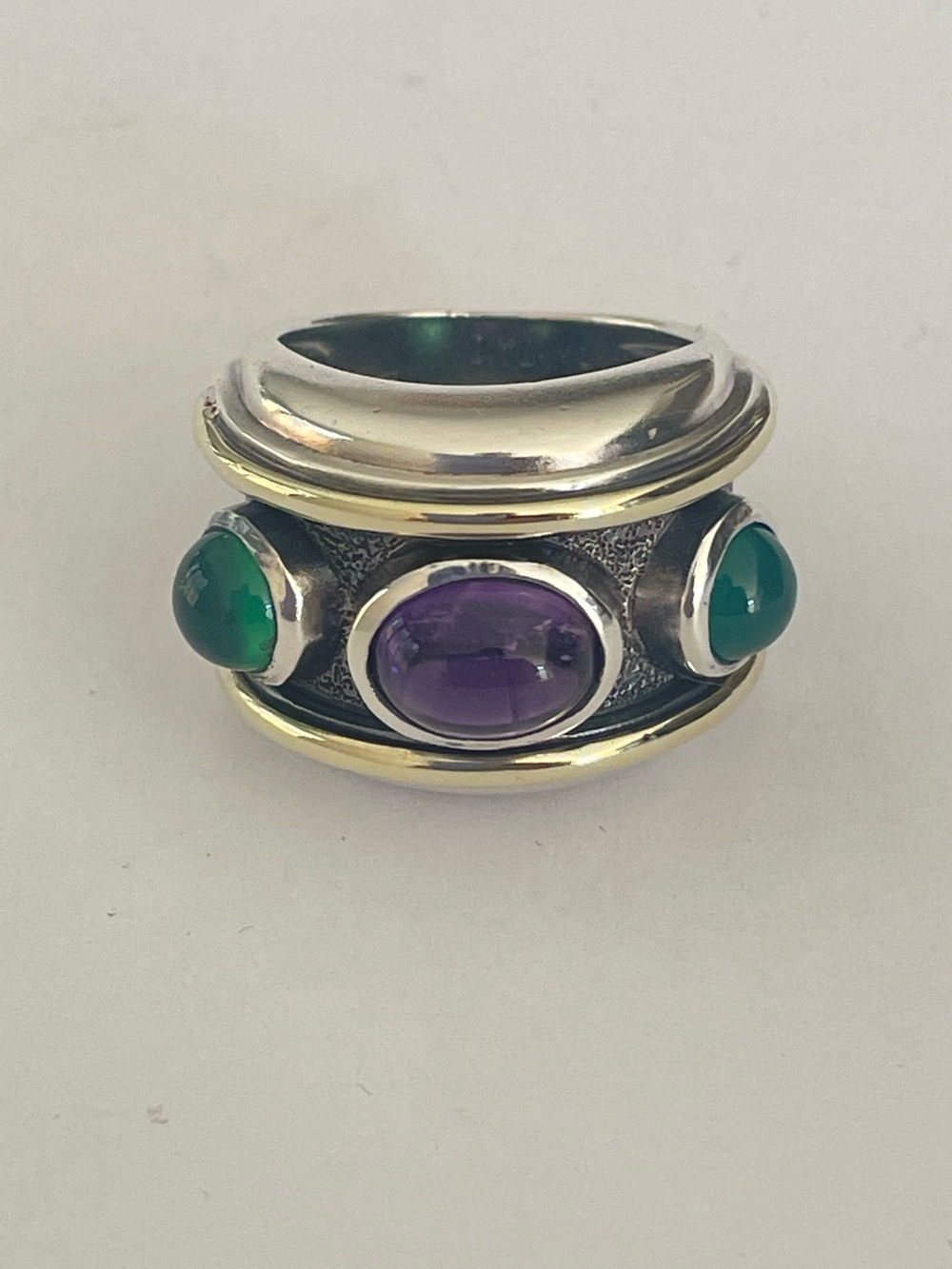 David Yurman Amethyst and green Onyx original Renaissance ring